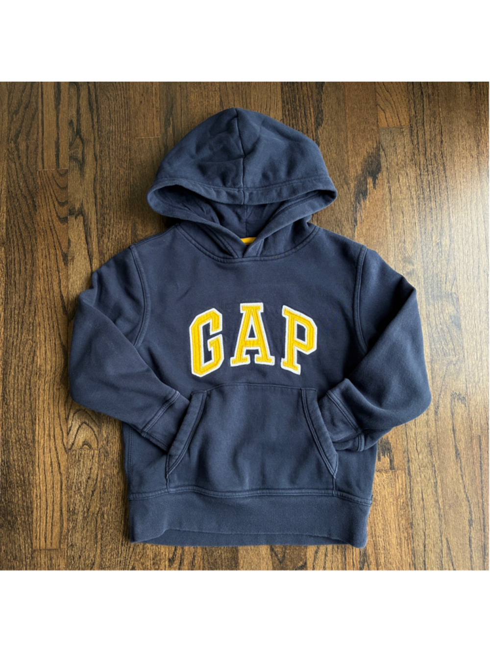 GAP Boys Small (6-7) Navy Pullover Fleece Hoodie Logo Long Sleeve